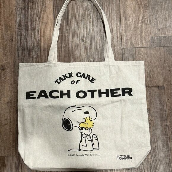 NWT Peanuts Snoopy Woodstock Cotton Foundation Book Bag Take Care Each of Other - Picture 8 of 8
